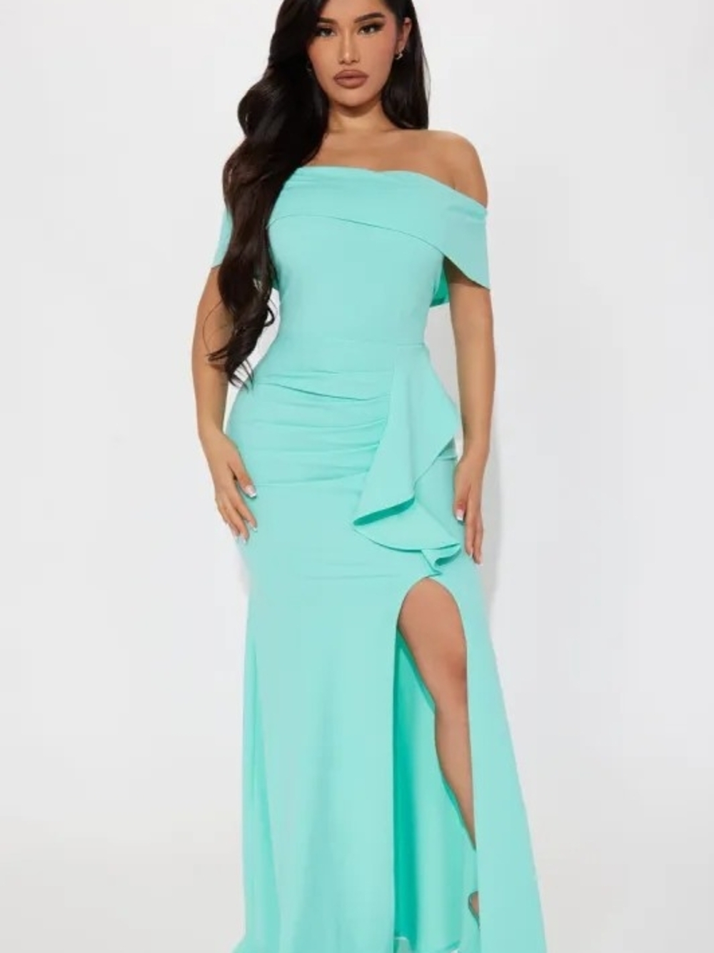 Fashion Nova One-Shoulder Aqua Evening Gown New With Tag